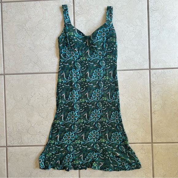 Madison Leigh Size 10 Dress Turquoise Floral Midi Y2K - Picture 1 of 6